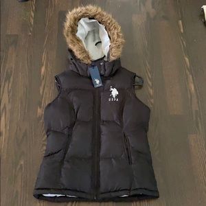 U.S. POLO ASSN. Faux Fur Hooded Logo Puffer Vest